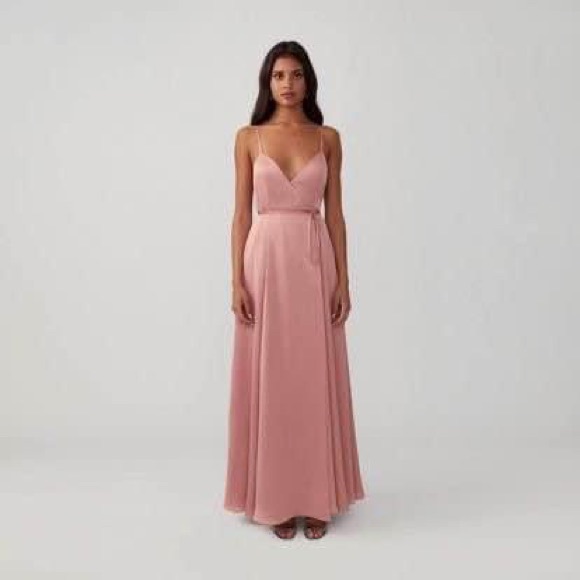 Fame and Partners Champagne satin wrap dress size 8 - Picture 1 of 6